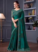 Sattin Chiffon Green Party Wear Embroidery Work Saree